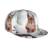 WZYWHJ Elegante berretto da baseball a tesa piatta Little Squirrel on the Snow Tree stampa traspirante traspirante adatto per l'uso quotidiano sport e viaggi nero