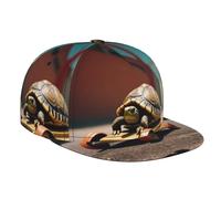 WZYWHJ Elegante berretto da baseball a tesa piatta Little Turtle su una macchina giocattolo, stampa traspirante e traspirante, adatto per l'uso quotidiano, sport e viaggi, nero