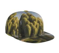 WZYWHJ Elegante berretto da baseball a tesa piatta Willow Trees by The Lake stampa traspirante traspirante adatto per l'uso quotidiano sport e viaggi nero