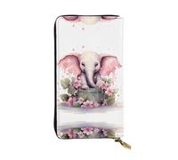 WZYWHJ Elegante piccolo elefante rosa che prende il bagno portafoglio in pelle stampata - pochette lunga da donna, materiale resistente, 12 scomparti per carte, scomparti con cerniera