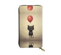 WZYWHJ Elegante piccolo gatto nero che tiene un palloncino stampa portafoglio in pelle - pochette lunga da donna, materiale resistente, 12 scomparti per carte, scomparti con cerniera