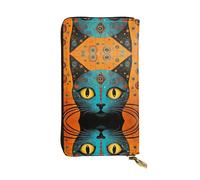 WZYWHJ Elegante portafoglio colorato in pelle con immagine di testa di gatto, pochette lunga da donna, materiale resistente, 12 scomparti per carte, scomparti con cerniera
