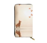 WZYWHJ Elegante portafoglio in pelle con immagine di gatto che guarda la farfalla - Pochette lunga da donna, materiale resistente, 12 scomparti per carte, scomparti con cerniera