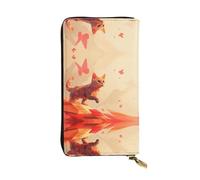 WZYWHJ Elegante portafoglio in pelle con immagine di gatto che insegue farfalla - pochette lunga da donna, materiale resistente, 12 scomparti per carte, scomparti con cerniera