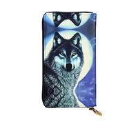 WZYWHJ Elegante portafoglio in pelle con lupo sotto la luna, pochette lunga da donna, materiale resistente, 12 scomparti per carte di credito, tasche con cerniera, nero, taglia unica, nero, taglia