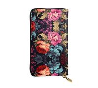 WZYWHJ Elegante portafoglio in pelle con motivo floreale colorato, pochette lunga da donna, materiale resistente, 12 scomparti per carte, scomparti con cerniera