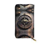 WZYWHJ Elegante portafoglio in pelle con stampa a bussola con rune norrene, pochette lunga da donna, materiale resistente, 12 scomparti per carte, scomparti con cerniera, nero, taglia unica, Nero ,