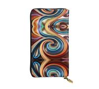 WZYWHJ Elegante portafoglio in pelle con stampa a strisce di carta colorata, pochette lunga da donna, materiale resistente, 12 scomparti per schede, scomparti con cerniera, nero, taglia unica, Nero ,