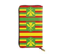 WZYWHJ Elegante portafoglio in pelle con stampa bandiera hawaiana nativa - pochette lunga da donna, materiale resistente, 12 scomparti per carte, scomparti con cerniera, nero, taglia unica, Nero ,