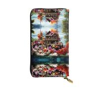 WZYWHJ Elegante portafoglio in pelle con stampa Chalet By The Sea, pochette lunga da donna, materiale resistente, 12 scomparti per carte, scomparti con cerniera, nero, taglia unica, Nero , Taglia