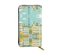 WZYWHJ Elegante portafoglio in pelle con stampa della torre Eiffel di Parigi, pochette lunga da donna, materiale resistente, 12 scomparti per carte, scomparti con cerniera, nero, taglia unica