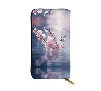 WZYWHJ Elegante portafoglio in pelle con stampa di fiori di ciliegio nell'acqua, pochette lunga da donna, materiale resistente, 12 scomparti per carte, scomparti con cerniera, nero, taglia unica, Nero