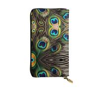 WZYWHJ Elegante portafoglio in pelle con stampa di piume di pavone, pochette lunga da donna, materiale resistente, 12 scomparti per carte, scomparti con cerniera, nero, taglia unica