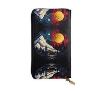 WZYWHJ Elegante portafoglio in pelle con stampa di sole e luna, pochette lunga da donna, materiale resistente, 12 scomparti per carte, scomparti con cerniera, nero, taglia unica, Nero , Taglia unica