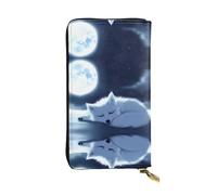 WZYWHJ Elegante portafoglio in pelle con stampa di volpe addormentata sotto la luna, pochette lunga da donna, materiale resistente, 12 scomparti per carte, scomparti con cerniera, nero, taglia unica,
