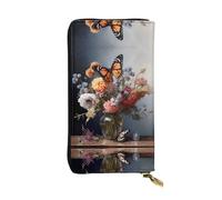 WZYWHJ Elegante portafoglio in pelle con stampa farfalla su un bouquet, pochette lunga da donna, materiale resistente, 12 scomparti per carte, scomparti con cerniera