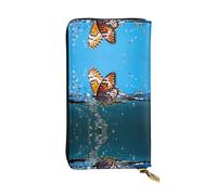 WZYWHJ Elegante portafoglio in pelle con stampa farfalla sull'acqua, pochette lunga da donna, materiale resistente, 12 scomparti per schede, scomparti con cerniera, nero, taglia unica