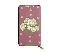 WZYWHJ Elegante portafoglio in pelle con stampa rosa bianca dell'amore, pochette lunga da donna, materiale resistente, 12 scomparti per schede, scomparti con cerniera, nero, taglia unica, Nero ,