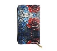 WZYWHJ Elegante portafoglio in pelle con stampa rosa rossa rotta, pochette lunga da donna, materiale resistente, 12 scomparti per schede, scomparti con cerniera, nero, taglia unica