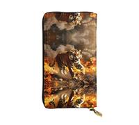 WZYWHJ Elegante portafoglio in pelle con stampa tigre nel fuoco, pochette lunga da donna, materiale resistente, 12 scomparti per carte, scomparti con cerniera, nero, taglia unica, Nero , Taglia unica