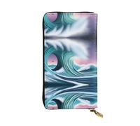 WZYWHJ Elegante portafoglio in pelle con stampa tsunami, pochette lunga da donna, materiale resistente, 12 scomparti per carte, scomparti con cerniera