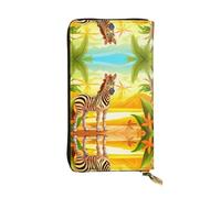 WZYWHJ Elegante portafoglio in pelle con stampa zebrata tropicale, pochette lunga da donna, materiale resistente, 12 scomparti per carte, scomparti con cerniera, nero, taglia unica, Nero , Taglia