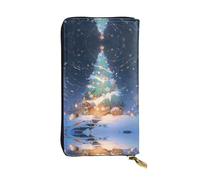 WZYWHJ Elegante portafoglio in pelle stampata con albero di Natale innevato, pochette lunga da donna, materiale resistente, 12 scomparti per carte, scomparti con cerniera