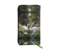 WZYWHJ Elegante portafoglio in pelle stampata con cigni in giardino, pochette lunga da donna, materiale resistente, 12 scomparti per carte, scomparti con cerniera