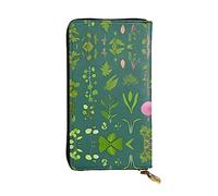 WZYWHJ Elegante portafoglio in pelle stampata con fiori e piante, pochette lunga da donna, materiale resistente, 12 scomparti per carte, scomparti con cerniera, nero, taglia unica, Nero , Taglia unica