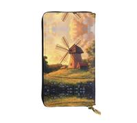 WZYWHJ Elegante portafoglio in pelle stampata con il mulino a vento sulla prateria - Pochette lunga da donna, materiale resistente, 12 scomparti per carte, scomparti con cerniera