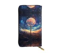 WZYWHJ Elegante portafoglio in pelle stampata con lecca-lecca nel cielo stellato, pochette lunga da donna, materiale resistente, 12 scomparti per carte, scomparti con cerniera