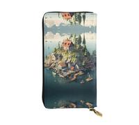 WZYWHJ Elegante portafoglio in pelle stampata con piccola città sull'isola, pochette lunga da donna, materiale resistente, 12 scomparti per carte, scomparti con cerniera