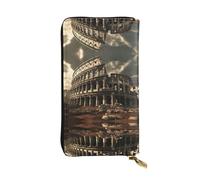 WZYWHJ Elegante portafoglio in pelle stampata con resti del Colosseo romano - Pochette lunga da donna, materiale resistente, 12 scomparti per carte, scomparti con cerniera, nero, taglia unica, Nero ,