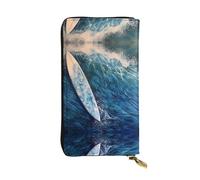 WZYWHJ Elegante portafoglio in pelle stampata con skateboard tra le onde, pochette lunga da donna, materiale resistente, 12 scomparti per carte, scomparti con cerniera