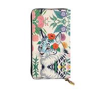 WZYWHJ Elegante portafoglio in pelle stampata con tigre bianca, pochette lunga da donna, materiale resistente, 12 scomparti per carte, scomparti con cerniera, nero, taglia unica, Nero , Taglia unica