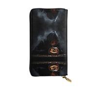 WZYWHJ Elegante portafoglio in pelle stampata con zucca e lampada segreta, pochette lunga da donna, materiale resistente, 12 scomparti per carte, scomparti con cerniera, nero, taglia unica, Nero ,