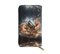 WZYWHJ Elegante portafoglio in pelle stampata Rugby on Fire, pochette lunga da donna, materiale resistente, 12 scomparti per carte, scomparti con cerniera, nero, taglia unica, Nero , Taglia unica