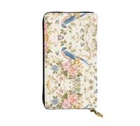WZYWHJ Elegante portafoglio romantico in pelle con stampa floreale con uccelli e farfalle, pochette lunga da donna, materiale resistente, 12 scomparti per carte, scomparti con cerniera