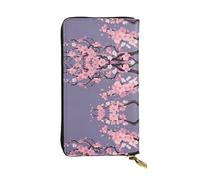WZYWHJ Elegante portafoglio Sakura in pelle stampata piena fioritura - Pochette lunga da donna, materiale resistente, 12 scomparti per carte, scomparti con cerniera, nero, taglia unica, Nero , Taglia