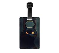WZYWHJ Etichetta per bagagli con stampa a testa di gatto nera con cinturino staccabile, gancio da viaggio per una comoda identificazione, dimensioni biglietto da visita leggero e personalizzato