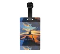 WZYWHJ Etichetta per bagagli stampata con aereo al tramonto con cinturino da polso rimovibile, gancio da viaggio per una facile identificazione, dimensioni biglietto da visita leggero e