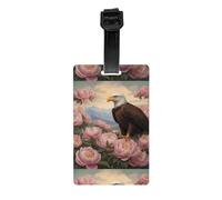 WZYWHJ Etichetta per bagagli stampata con aquila tra le peonie con cinturino da polso rimovibile, gancio da viaggio per una facile identificazione, dimensioni biglietto da visita leggero e
