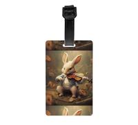 WZYWHJ Etichetta per bagagli stampata con coniglietto che suona il violino con cinturino da polso rimovibile, gancio da viaggio per una facile identificazione, formato biglietto da visita leggero e