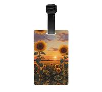 WZYWHJ Etichetta per bagagli stampata con girasoli al tramonto con cinturino staccabile, gancio da viaggio per una comoda identificazione, dimensioni biglietto da visita leggero e personalizzato