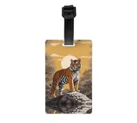 WZYWHJ Etichetta per bagagli stampata con tigre in piedi al sole con cinturino staccabile, gancio da viaggio per una comoda identificazione, formato biglietto da visita leggero e personalizzato