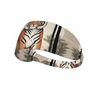 WZYWHJ Fascia morbida e assorbente per allenamento basket rosso, accessorio per capelli ideale per yoga, corsa e molto altro ancora! Tigre sotto il pino stampato