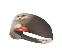 WZYWHJ Fascia morbida e assorbente per allenamento basket rosso, accessorio per capelli ideale per yoga, corsa e molto altro ancora! Stampa di un piccolo gatto bianco che mangia frutta