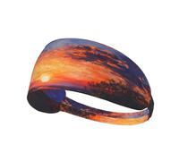 WZYWHJ Fascia morbida e assorbente per allenamento basket rosso - Accessorio per capelli ideale per yoga, corsa e altro ancora! Guarda i campi e il tramonto stampato
