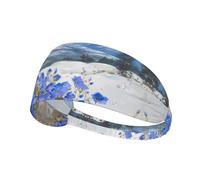 WZYWHJ Fascia morbida e assorbente per allenamento basket rosso, accessorio per capelli ideale per yoga, corsa e altro ancora! Piccoli fiori blu sotto la montagna della neve stampati
