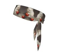WZYWHJ Fascia per capelli con stampa di piccolo gatto bianco che mangia frutta, cravatta sportiva per uomini e donne, fascia per capelli per corsa, allenamento e calcio